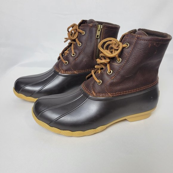 sperry brown and tan gold cup lug duck boots